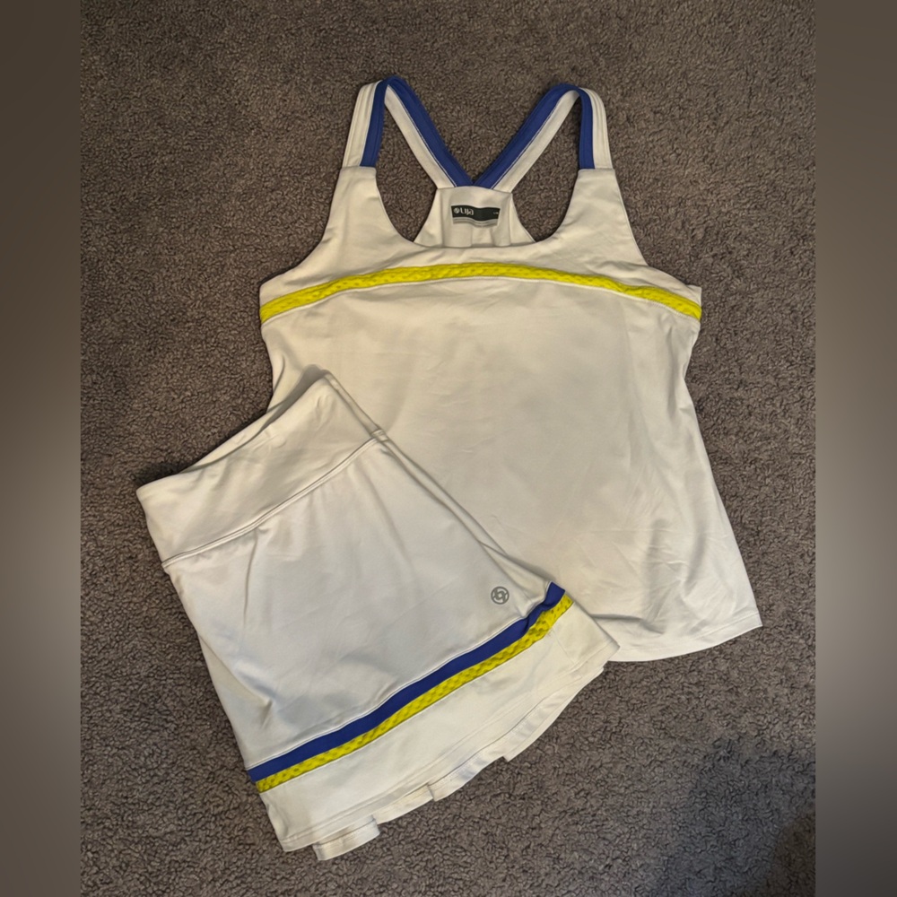 Lija White Tank and Skort with Blue and Yellow Trim